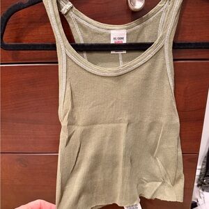 Re/Done Sage Green Ribbed Tank Top